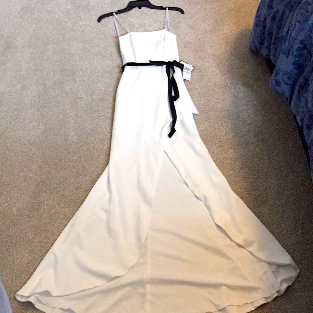 NWT white floor length strapless dress w/ slit